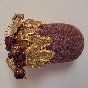 Vintage European Glass Glittered Acorn with Gold Trim Leafs